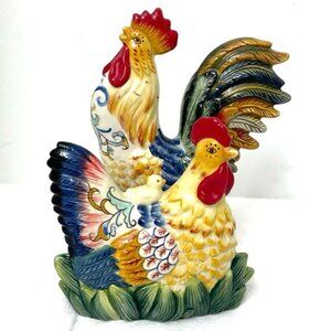 Fitz & Floyd Ricamo Rooster Hen & Chick Napkin Holder